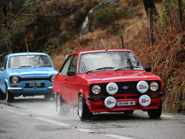 Two classic ford cars during a motor sport event in Ireland