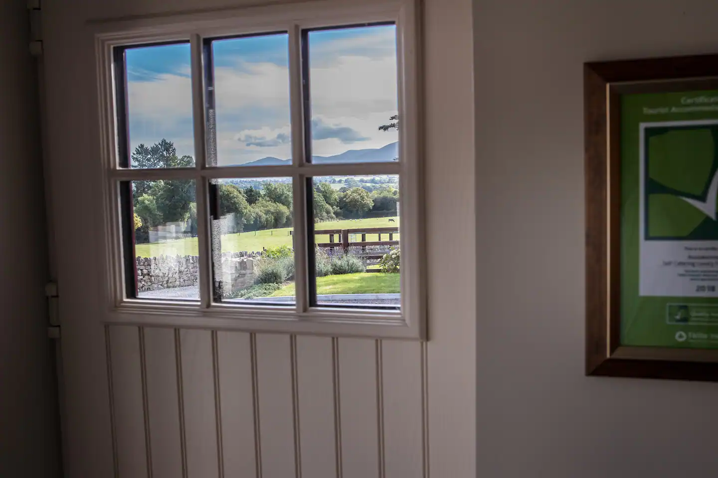 The view through the front door of Johns Dairy Self Catering Cottage Tipperary